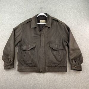 St Johns Bay Leather Jacket Mens XL Brown Lined Vintage 90s Bomber Heavy Grunge